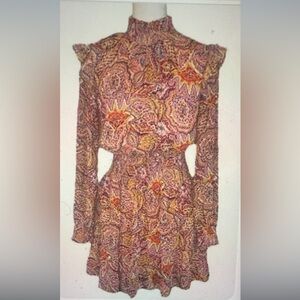 THML Multicolor Paisley Smocked Ruffle Long Sleeve Dress Size XS